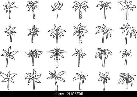 Palm icons set outline vector. Hawaii tree. Island coconut Stock Vector