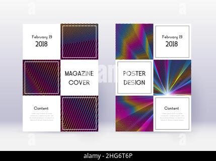 Business cover design template set. Rainbow abstract lines on wine red background. Awesome cover design. Unequaled catalog, poster, book template etc. Stock Vector