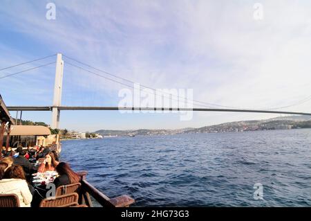 A view of the Bosphorus bridge from the Besiktas promenade in Istanbul ...