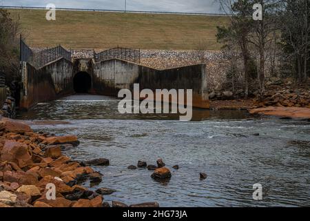 Falls Lake Dam Outlet in Raleigh, NC Stock Photo