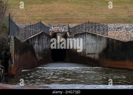 Falls Lake Dam Outlet in Raleigh, NC Stock Photo