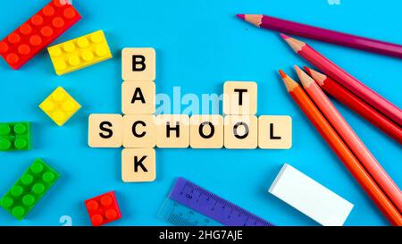Back to School Concept. Selective fovus on the tiles. Stock Photo