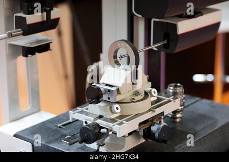 Surface roughness and contour measuring process with hybrid measuring system. Selective focus. Stock Photo
