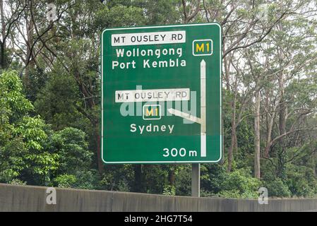 A road sign for the M1 Princes Motorway /  Mount Ousley Road Stock Photo