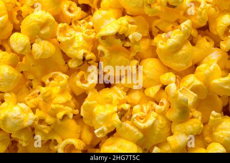 Pile of Butter Popcorn Background Close Up. Stock Photo