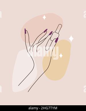 Vector logotype design for nail art studio. Modern design for manicure and pedicure salon beauty and spa center. Linear icon isolated on pink