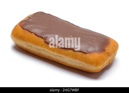 Single Chocolate Bar Doughnut Cut Out on White. Stock Photo