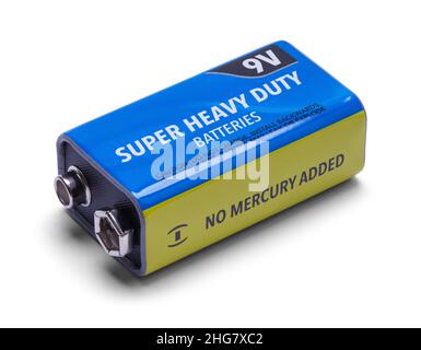Nine Volt Battery Top View Cut Out on White. Stock Photo