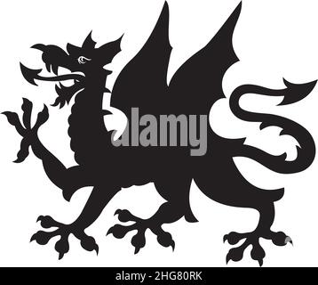 Heraldic dragon tattoo.Black / white silhouette Stock Vector