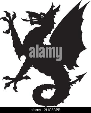 Heraldic dragon tattoo.Black / white silhouette Stock Vector