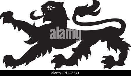 Heraldic lion. Black / white silhouette Stock Vector