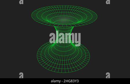 Wormhole geometric grid wireframe tunnel flat style design vector illustration. Stock Vector
