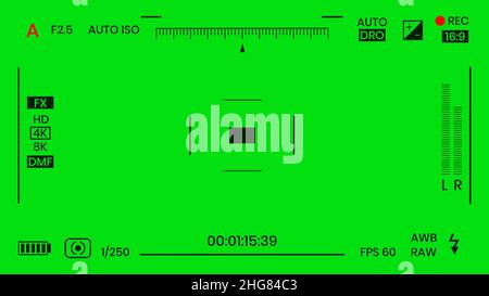 Green colored chroma key camera rec frame viewfinder overlay background screen flat style design vector illustration. Stock Vector