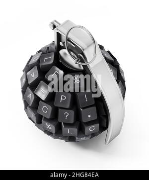 Keyboard keys form a hand grenade. 3D illustration. Stock Photo