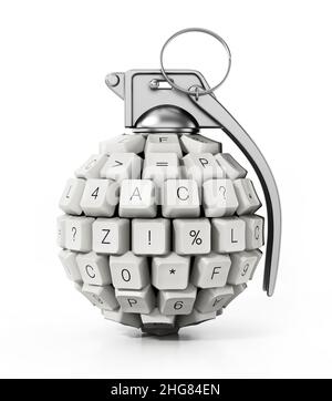 Keyboard keys form a hand grenade. 3D illustration. Stock Photo