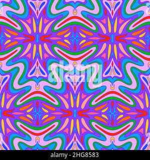 Hand Drawn Groovy Psychedelic Vector Seamless Pattern Design Stock Vector
