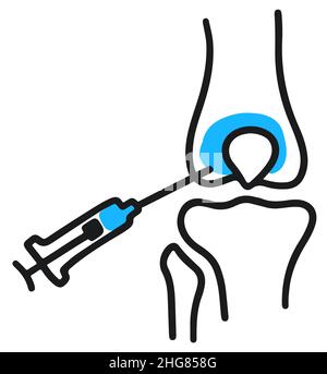 Injection into knee joint Doodle Outline vector illustration. Stock Vector