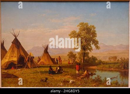 Sioux Village near Fort Laramie, by Albert Bierstadt, 1859, Stock Photo