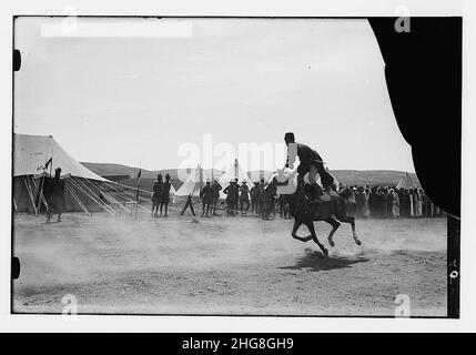 Sir Herbert Samuel's second visit to Transjordan, etc. Circassian horsemanship. Stock Photo