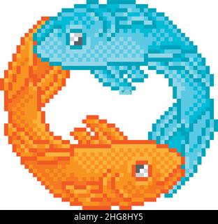 Zodiac Horoscope Astrology Pisces Pixel Art Sign Stock Vector