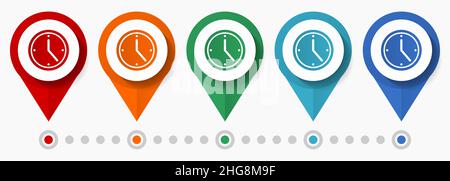 Clock, watch, time concept vector icon set, flat design pointers, infographic template Stock Vector