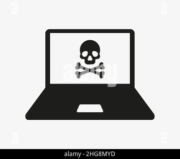 Laptop with virus vector icon on white background Stock Vector