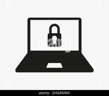 Laptop with lock vector icon on white background. Stock Vector