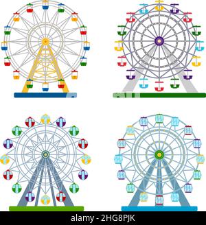 Set of colorful ferris wheels on white background, vector illustration Stock Vector
