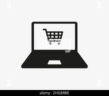 Laptop with shopping cart on white background Stock Vector