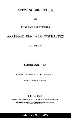 Sitzungsberichte der Königlich Preußischen Akademie der Wissenschaften zu Berlin 1882 Titel. Stock Photo