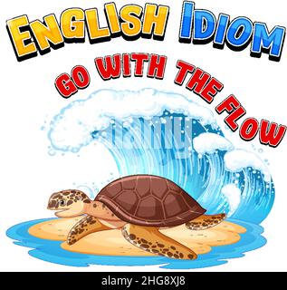 English idiom with picture description for go with the flow illustration Stock Vector