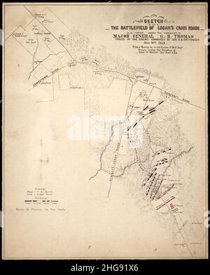 Sketch of the battlefield of Logan's Cross Roads - U.S. forces under the command of Major General G. H. Thomas, forces of the enemy commanded by Gen. G. B. Crittenden, Jan 19th., 1862 Stock Photo