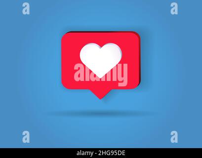 Notification heart like icon on blue. Social network app icon. Vector illustration Stock Vector