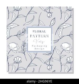 Botanical cover design with floral elements. Vintage card design with peony flower pattern. Decorative frame, floral packaging design. Stock Vector