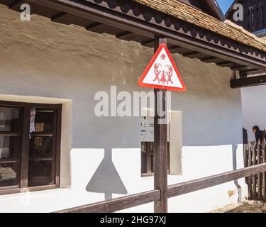 HOLLOKO, HUNGARY - April 12, 2019: Traditional houses in village Holloko in Hungary. The village is included in the UNESCO list of cultural values Stock Photo