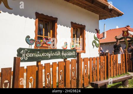 HOLLOKO, HUNGARY - April 12, 2019: Traditional houses in village Holloko in Hungary. The village is included in the UNESCO list of cultural values Stock Photo