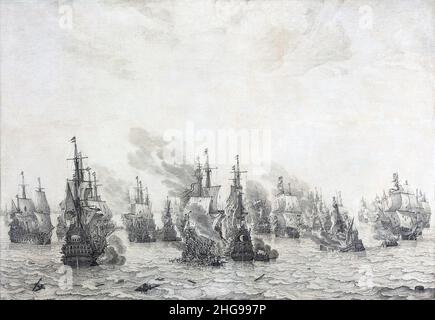 Slag bij Livorno - Battle of Leghorn (Willem van de Velde I). Stock Photo