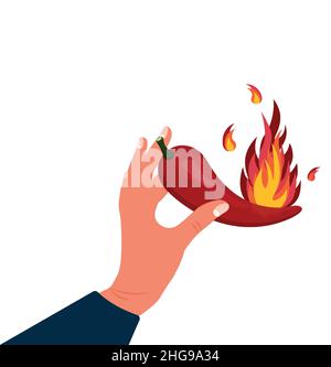 Super hot red chili pepper on fire. Chili pepper in flame. Hot spices. Stock Vector