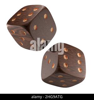 wooden dice isolated on a white background. 3d rendering. Stock Photo