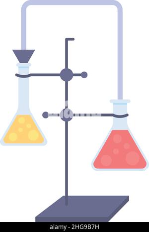 Beakers connected with pipe semi flat color vector item Stock Vector