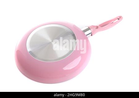 frying pan of pink color with white non-stick coating on an isolated  background Stock Photo - Alamy