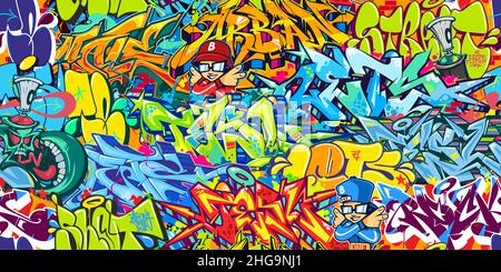 Seamless Colorful Modern Abstract Urban Style Hiphop Graffiti Street Art Pattern. Vector Illustration Background Stock Vector