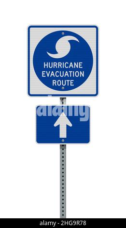 Vector illustration of the Hurricane Evacuation Route road sign on metallic post Stock Vector