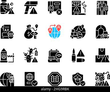 Smuggling black glyph icons set on white space Stock Vector