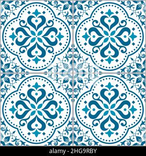 Lisbon, Portuguese style Azulejo tile seamless vector pattern in turquoise, repetitve floral wallpaper or textile, fabric print Stock Vector