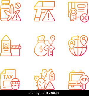 Illicit import and its prevention gradient linear vector icons set Stock Vector