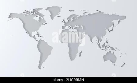 Map of World cut into paper 3d render Stock Photo