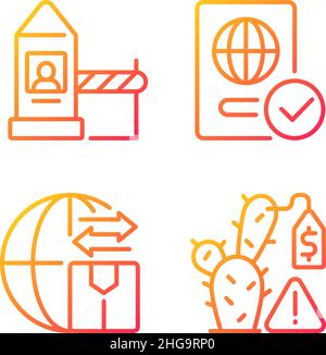 Borders control measures gradient linear vector icons set Stock Vector