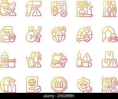 Smuggling gradient linear vector icons set Stock Vector