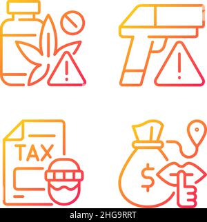 Illegal transportation gradient linear vector icons set Stock Vector